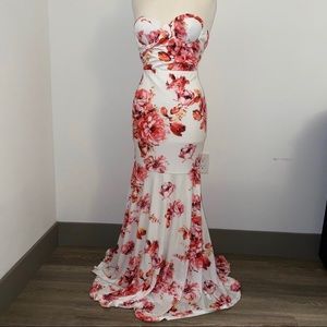 Banjul Long Floral Pattern Strapless Dress Sz M